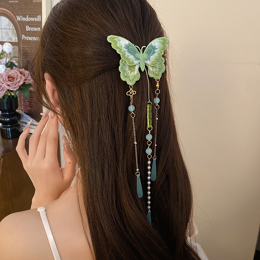 Hanbok Hair Pin - Presilhas de Cabelo Borboleta Bordadas Verdes