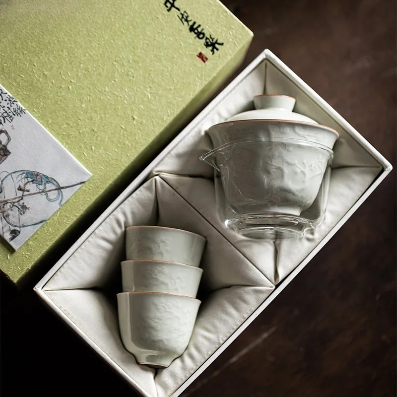Korean Tea Set - Conjunto de Tigelas Artesanais com Relevo